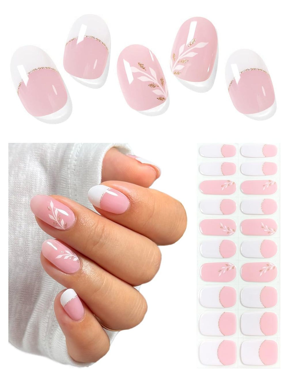 AutyaMee tiras gel semi-curado blanco flor para manicura duradera.