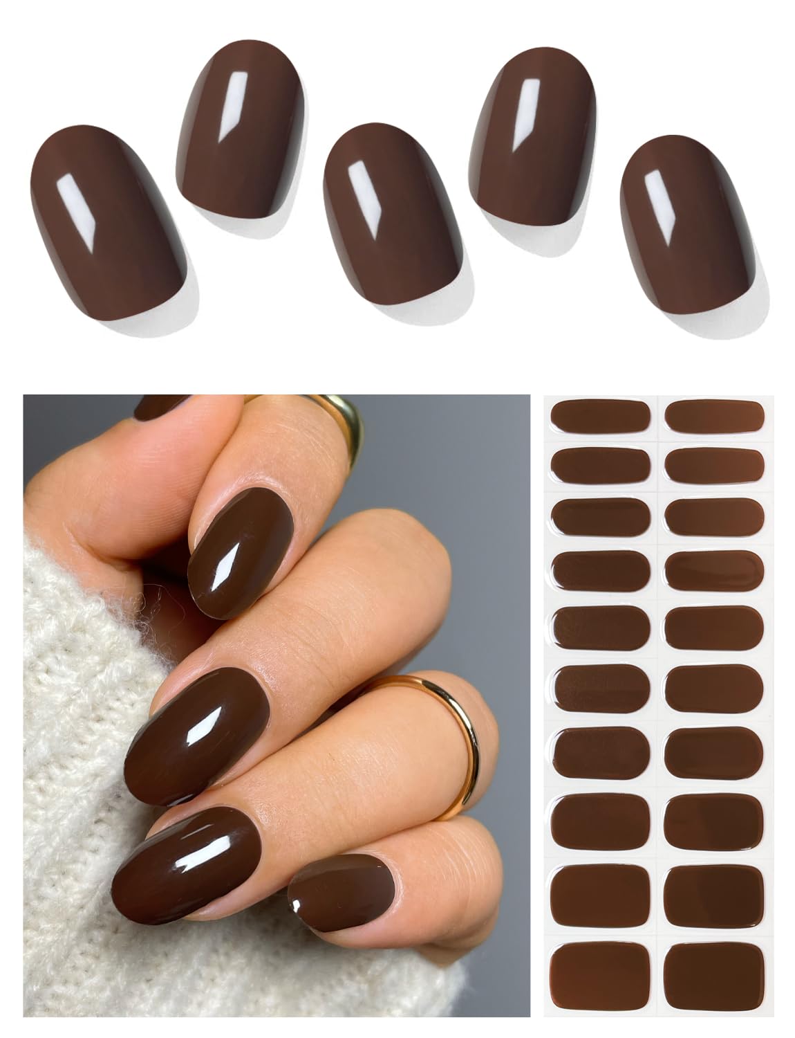 AutyaMee tiras gel uñas Chestnut en caja para cambio de apariencia rápida.