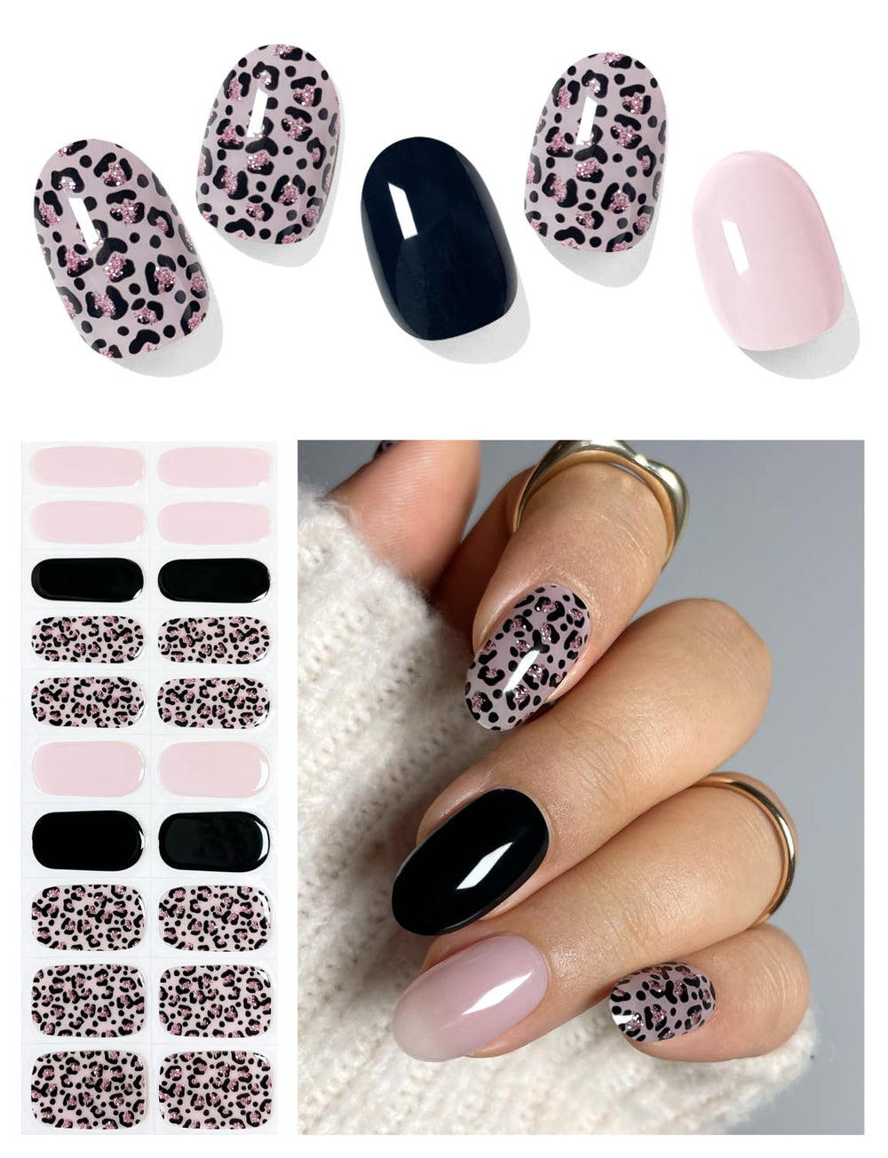 AutyaMee tiras de gel semi-curadas rosa leopardo para uñas con acabado profesional