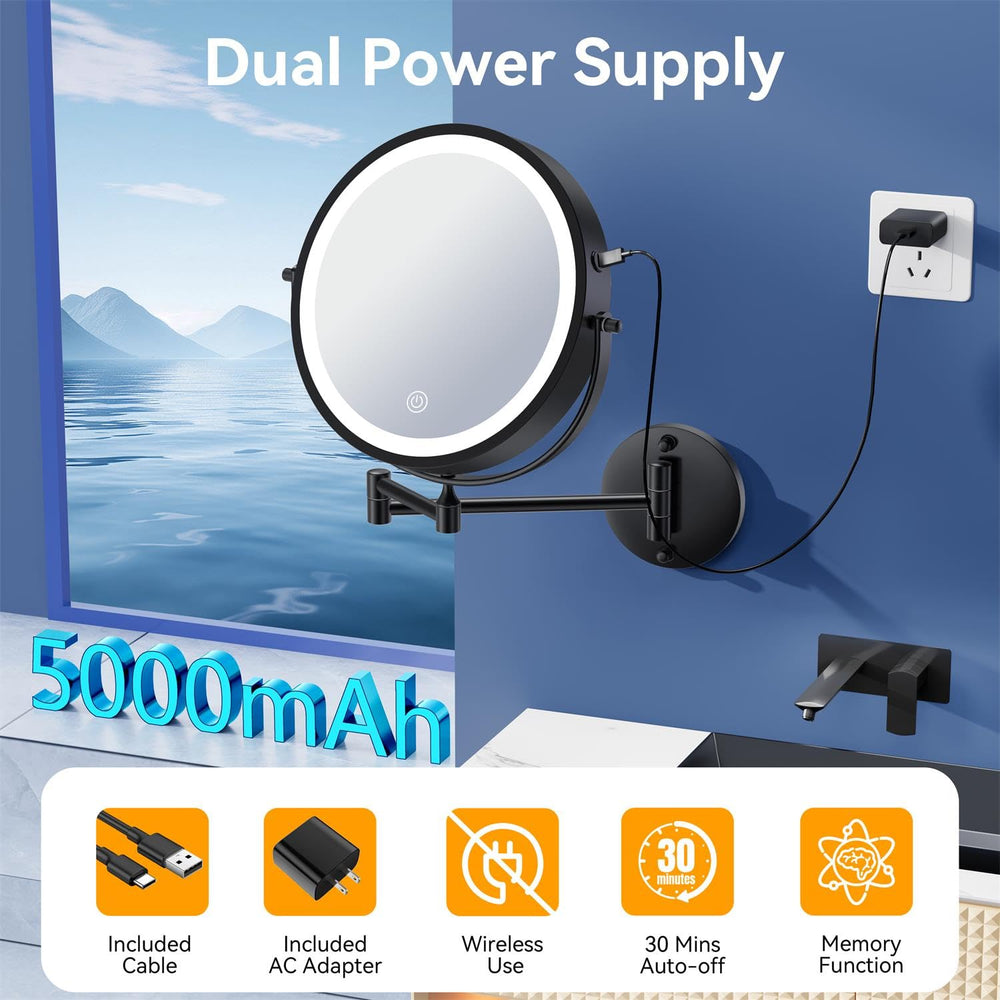 Auxmir espejo con batería de 5000mAh para uso prolongado sin cables