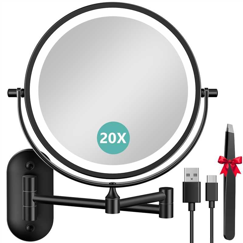 Auxmir espejo de maquillaje de pared con 1X/20X para detalles finos.
