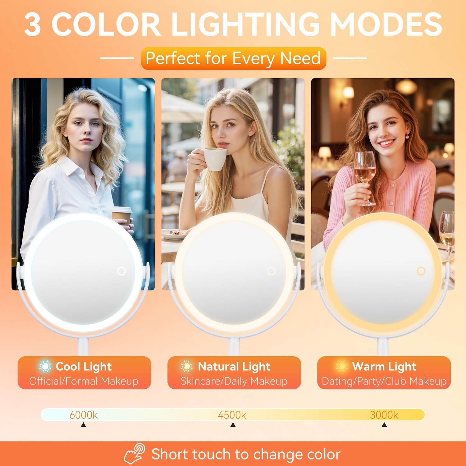 Auxmir Miroir LED offre trois températures pour adapter l'éclairage.