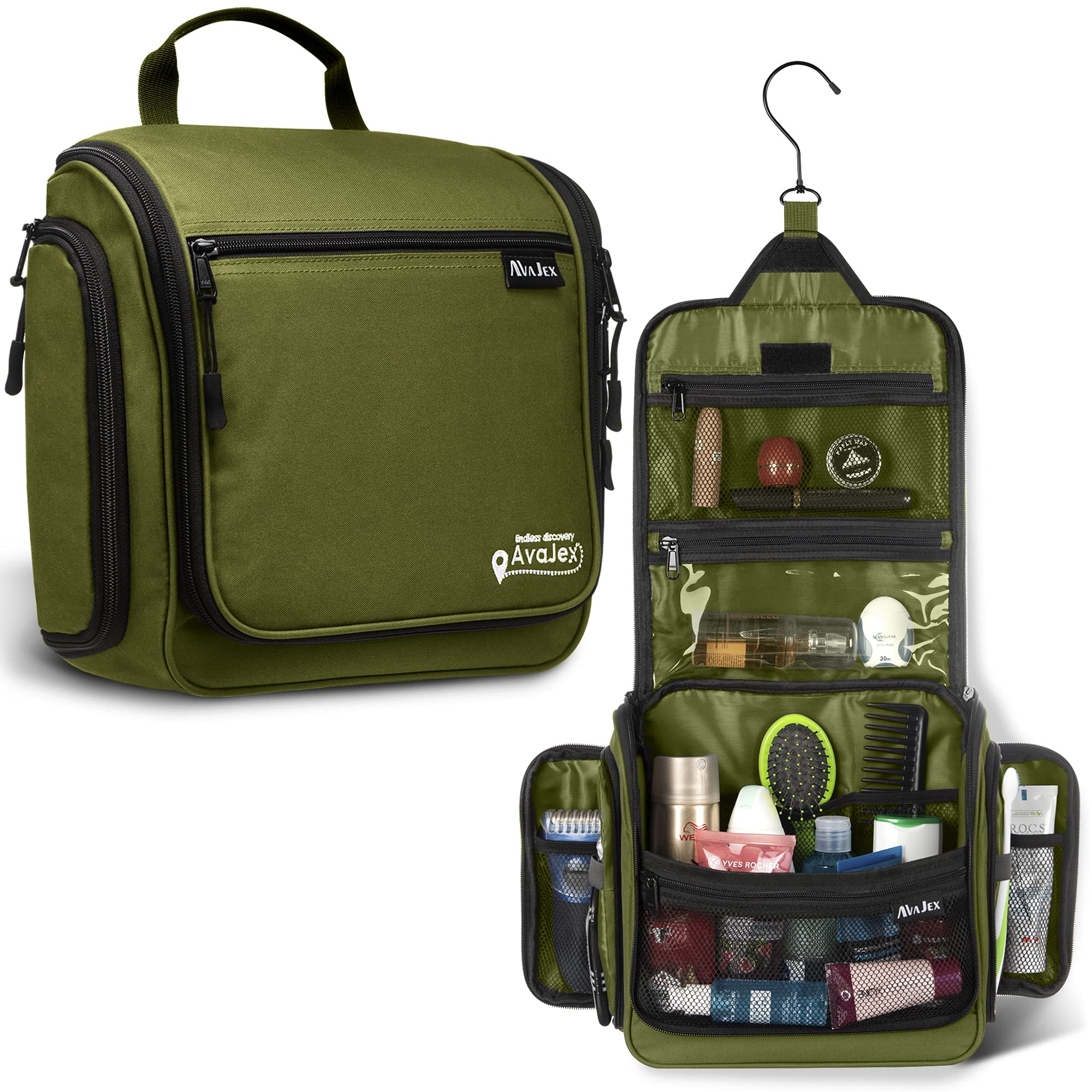 AvaJex bolsa de aseo de viaje grande con gancho XXL, perfecta para colgar y organizar en hoteles.