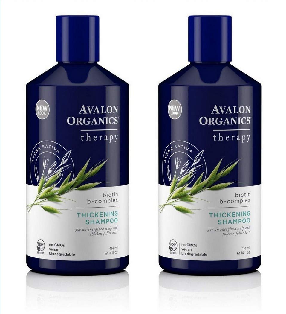 Avalon Organics Champú Engrosador con Biotina y B-Complejo, frente de la botella, volumen diario.