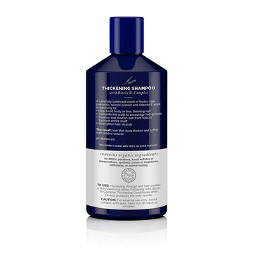 Avalon Organics Champú Engrosador con Biotina y B-Complejo, lista de ingredientes para cuidado capilar.