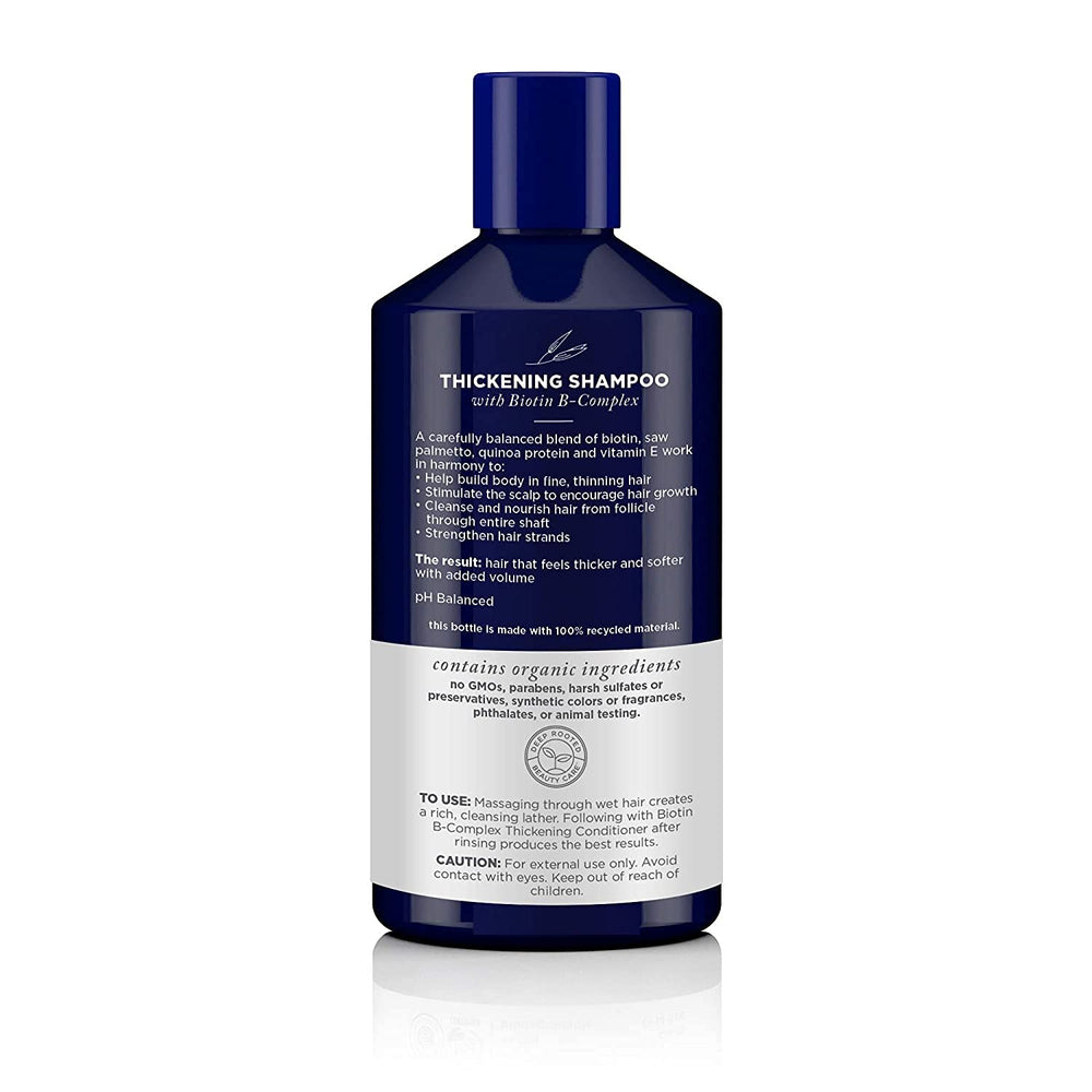 Avalon Organics Champú Engrosador con Biotina y B-Complejo, lista de ingredientes para cuidado capilar.