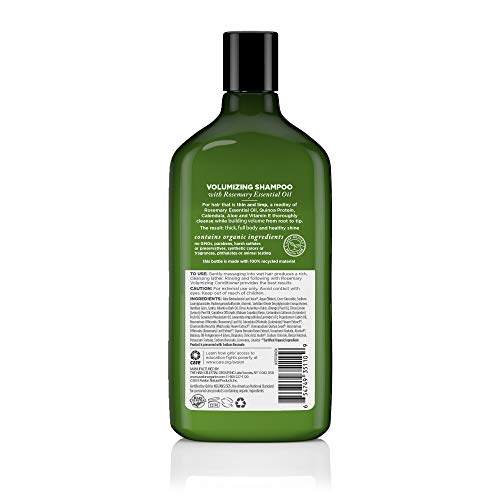 Avalon Organics champu romero: botella mostrando etiqueta y aroma herbáceo