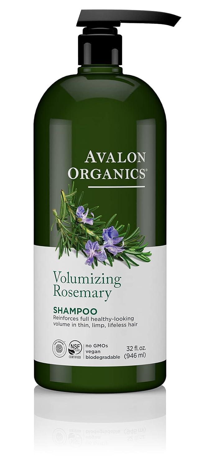 Champú Avalon Organics Romero, botella de 32 onzas para limpieza suave y volumen natural.