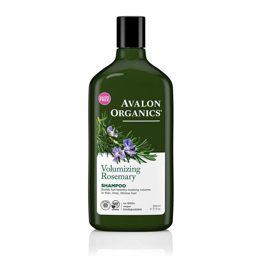 Avalon Organics Champú Romero: botella vertida para limpieza suave y aroma herbal.