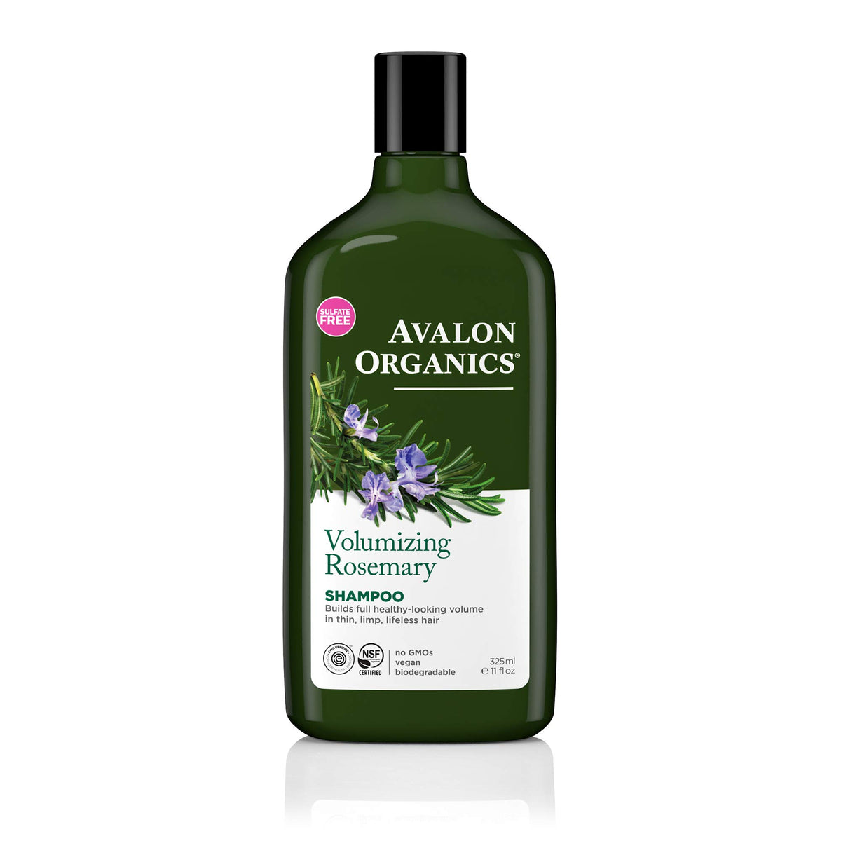 Avalon Organics Champu Voluminizante Romero, botella con etiqueta y aroma herbáceo