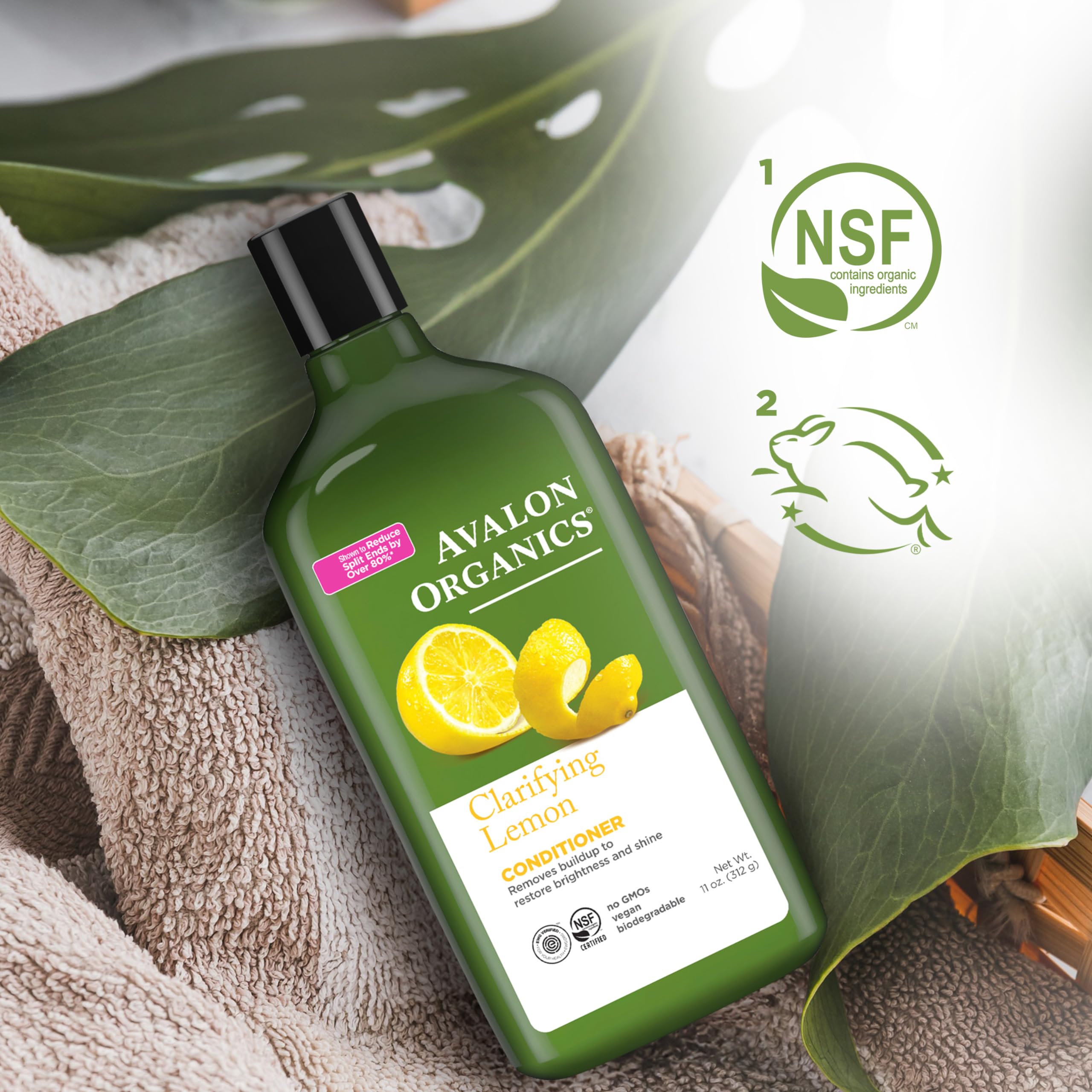 Certificaciones del Acondicionador Clarificante de Limón Avalon Organics (NSF, Leaping Bunny, EWG)