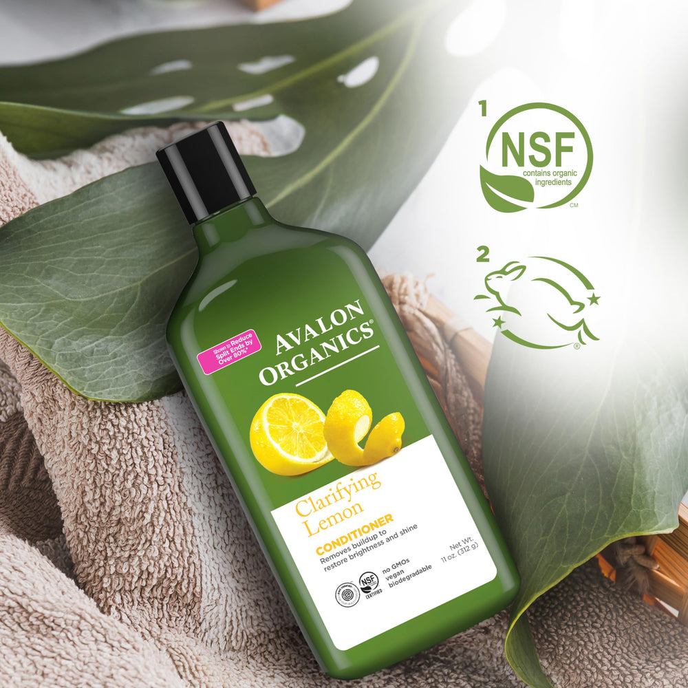 Certificaciones del Acondicionador Clarificante de Limón Avalon Organics (NSF, Leaping Bunny, EWG)