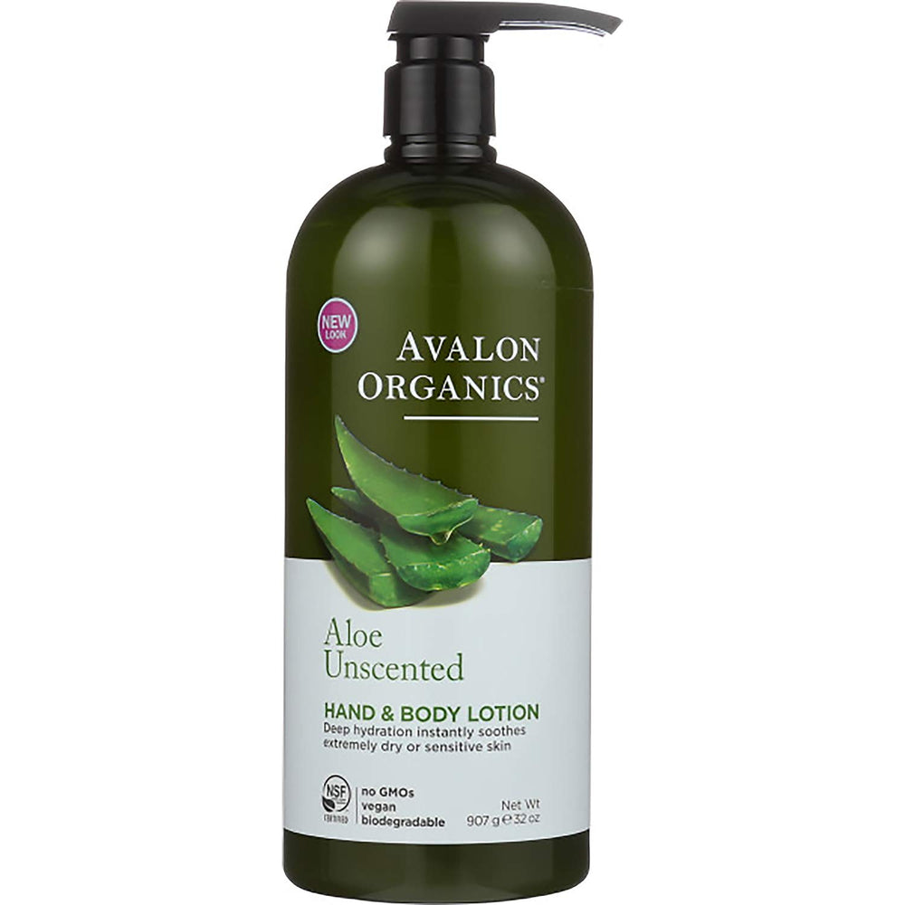 Loción Avalon Organics Aloe sin fragancia para hidratación diaria de manos y cuerpo