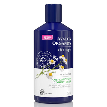 Avalon Organics Therapy medicated anti-dandruff conditioner bottle, promotes flake-free hair with natural ingredients.