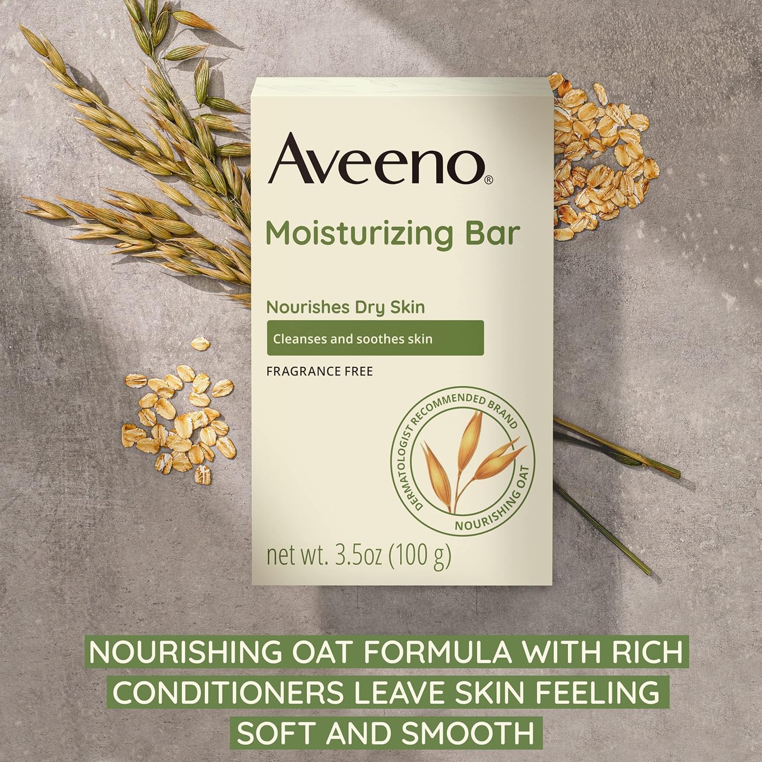 Aveeno Bar sin colorantes: fórmula suave cuida la barrera cutánea.