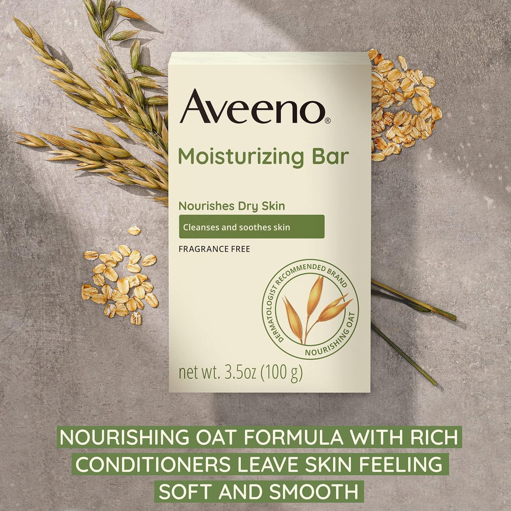 Aveeno Bar sin colorantes: fórmula suave cuida la barrera cutánea.