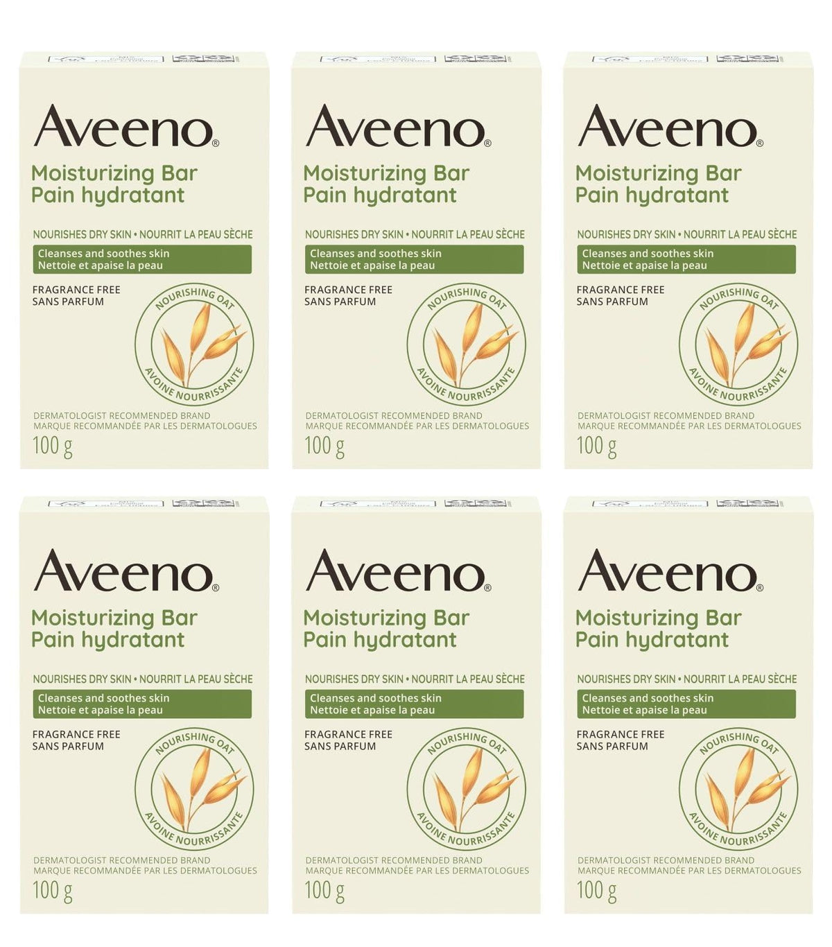 Barra Aveeno limpiadora facial sin fragancia para piel sensible.