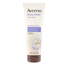 Aveeno Alivio del Estrés exfoliante corporal en botella, sensación calmante durante la ducha.