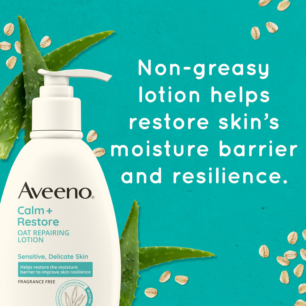 Avena prebiótica y aloe en Aveeno Calm + Restore para hidratación