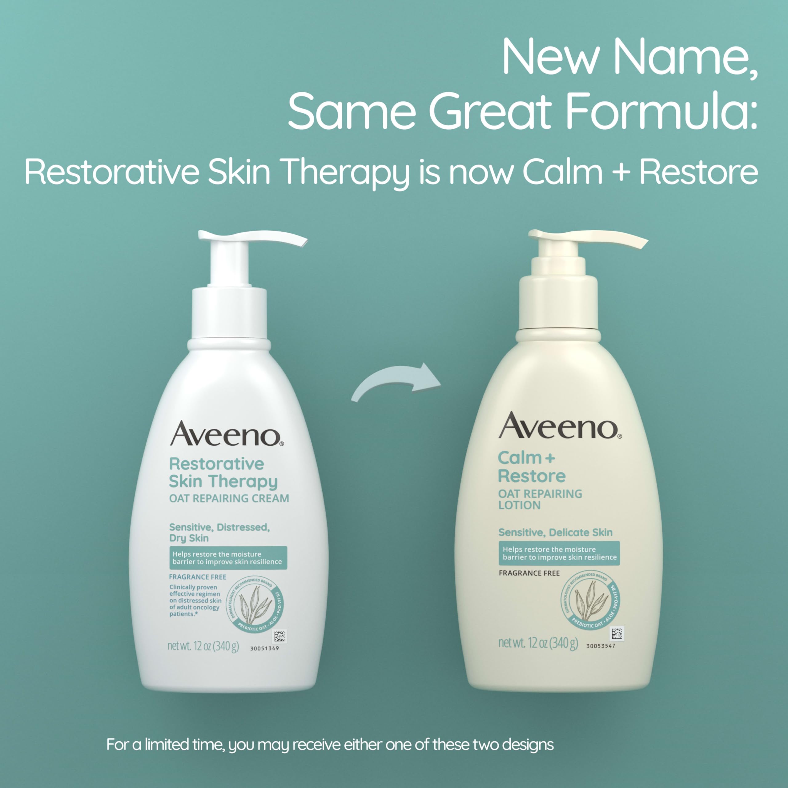 Textura suave de loción Aveeno Calm + Restore para uso diario