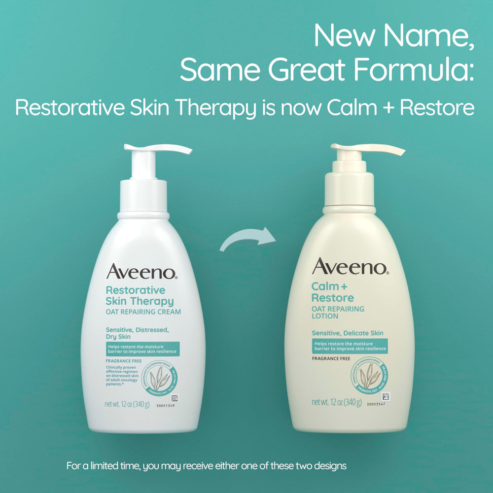 Textura suave de loción Aveeno Calm + Restore para uso diario