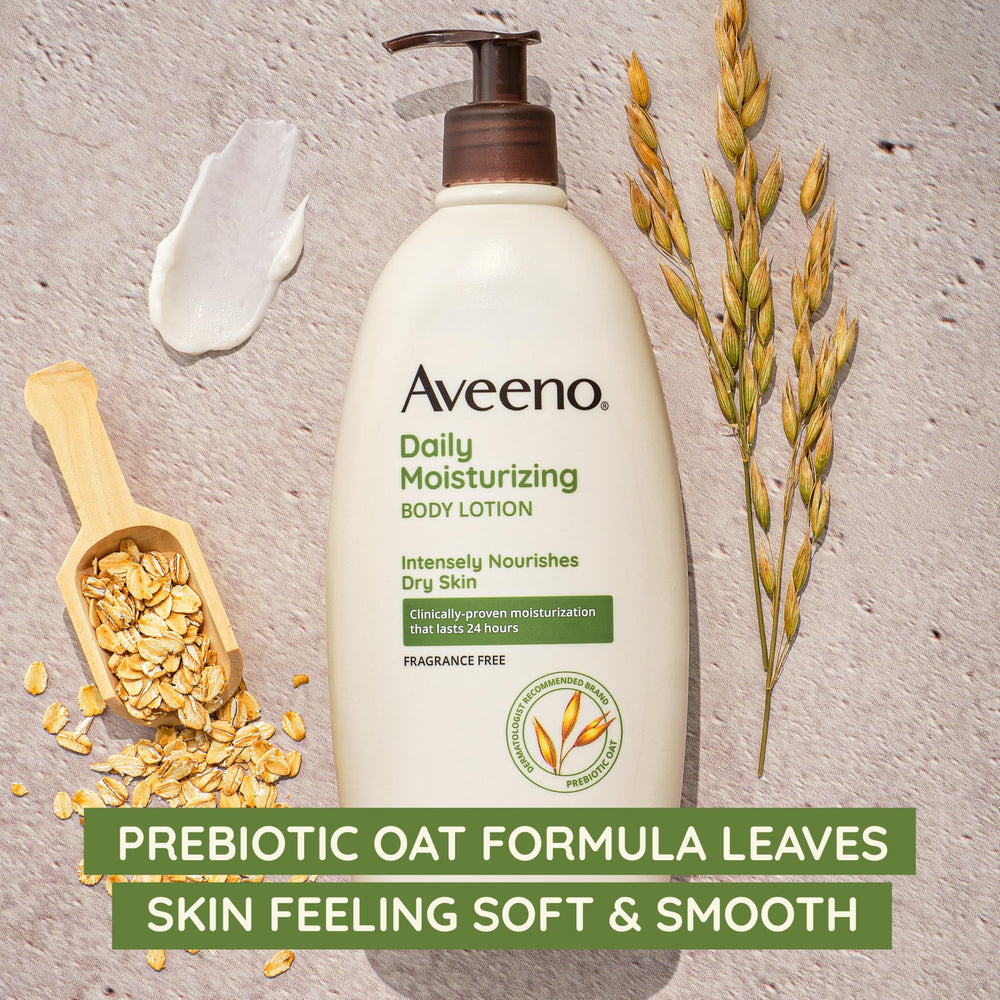 Aveeno crema corporal con textura cremosa y absorción rápida.