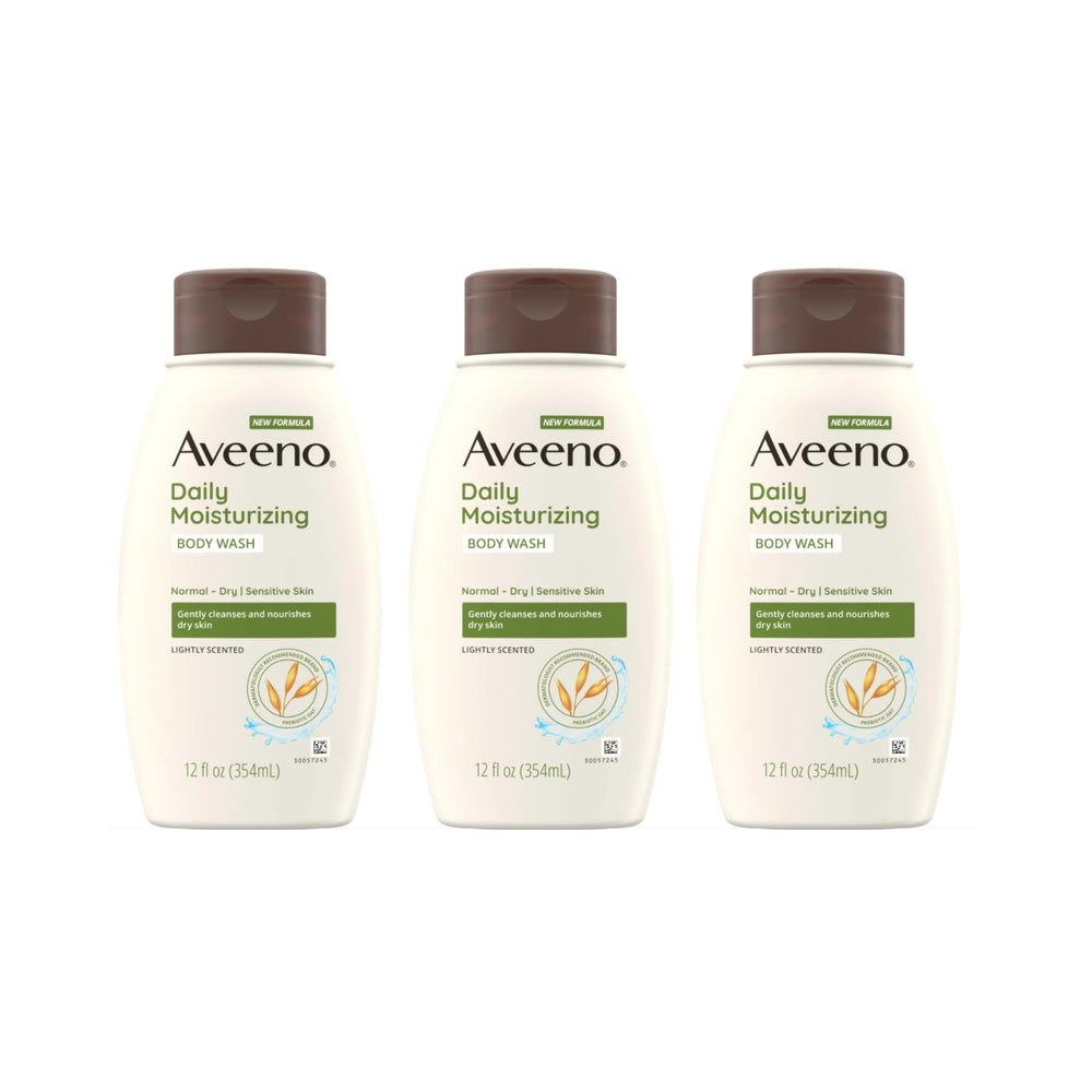 Aveeno pack de 3 botellas de ducha corporal hidratante para uso diario.