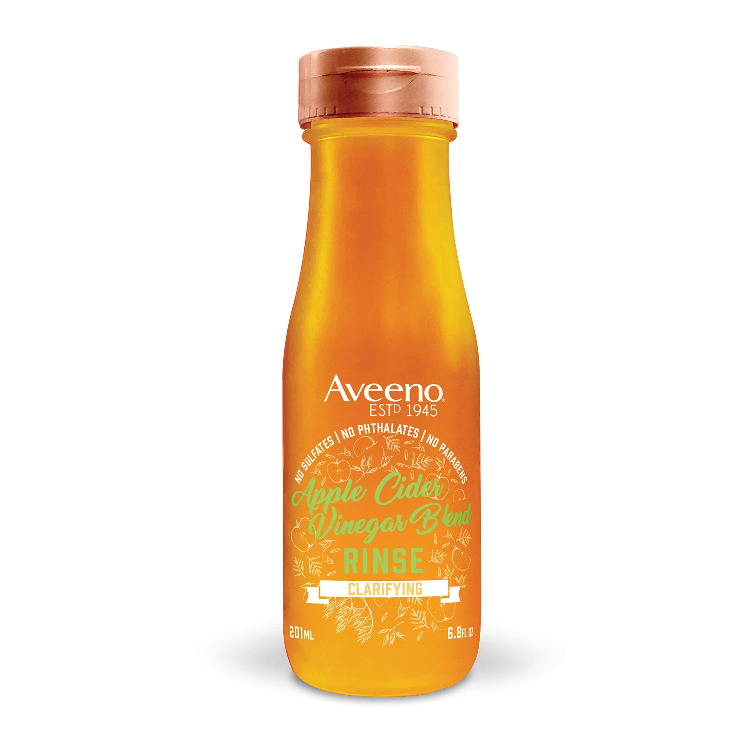 Aveeno Enjuague Clarificante en ducha, botella, realza brillo suave y claridad.