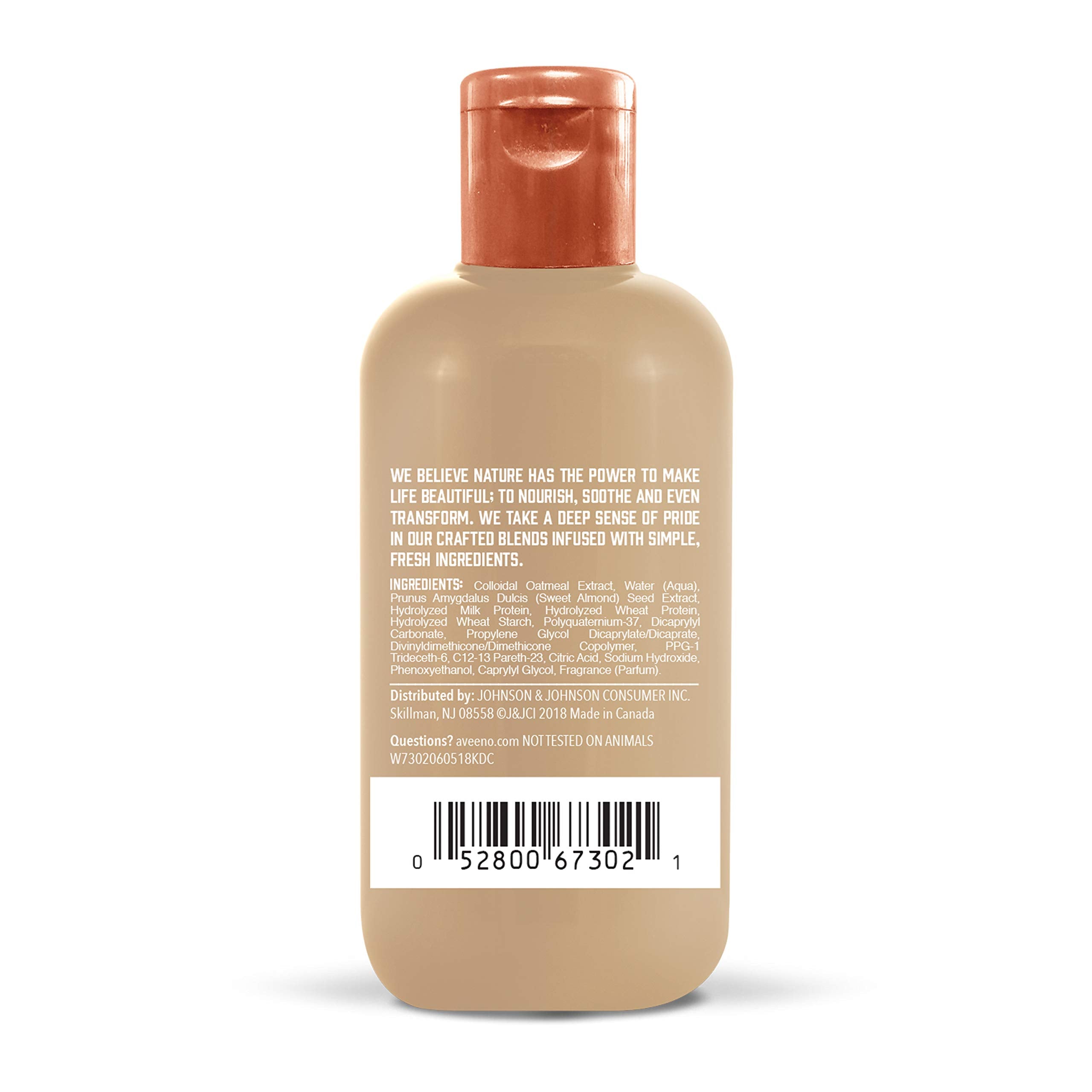Aveeno envase de leche de avena sin enjuague para hidratación diaria.