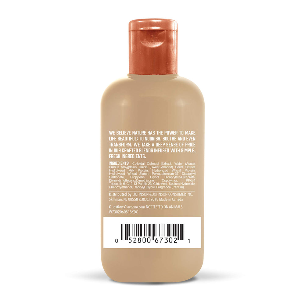 Aveeno envase de leche de avena sin enjuague para hidratación diaria.