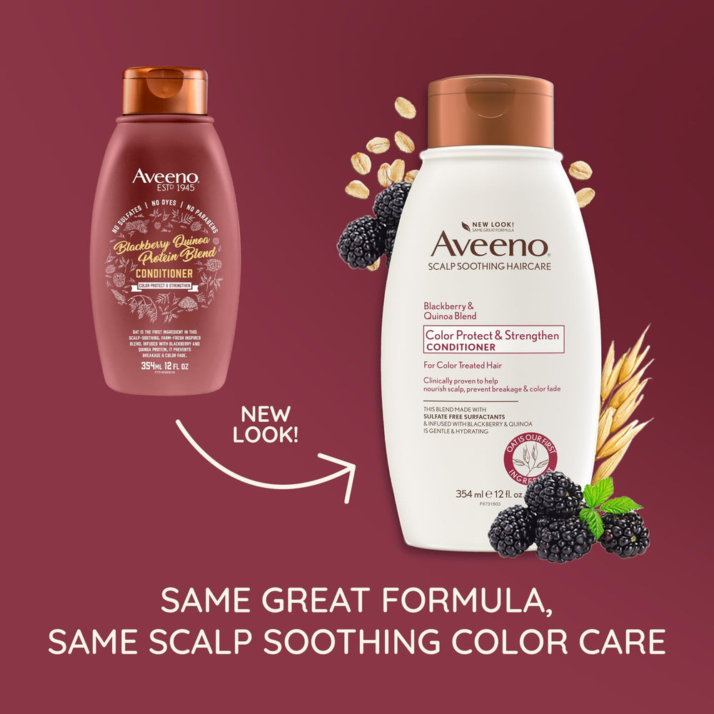 Aveeno Frambuesa Quinoa, ingredientes clave, fortalecen mechones y reducen la rotura.