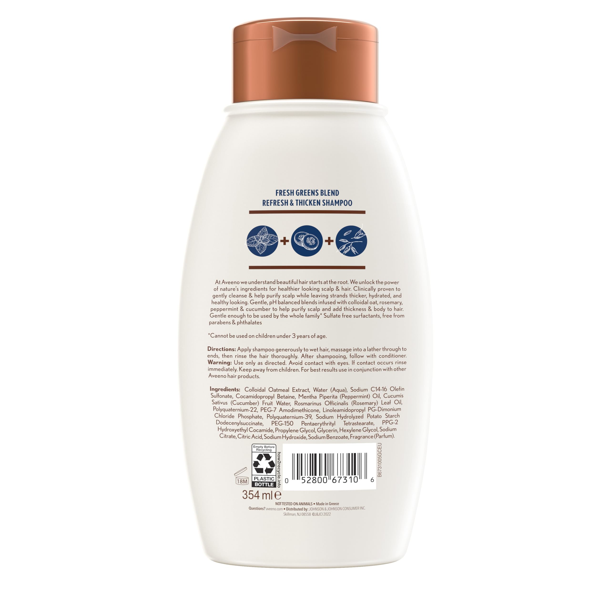 Aveeno Fresh Greens Blend Champú, uso en ducha para limpieza y fortalecimiento