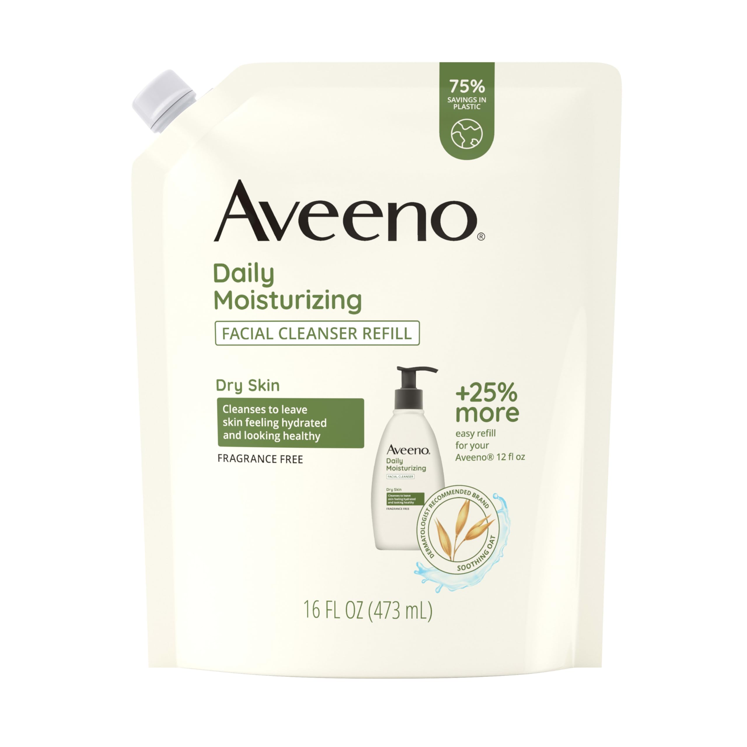 Aveeno Limpiador Facial Hidratante en bolsa de recarga para piel suave.