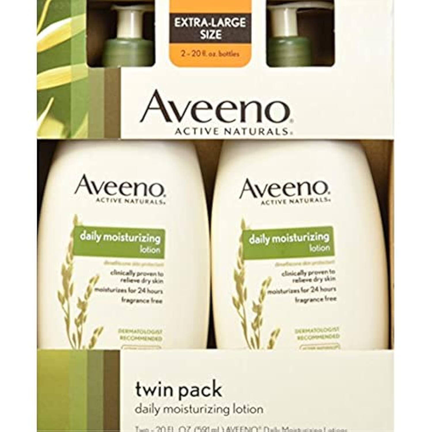 Aveeno loción hidratante diaria con bomba para hidratación rápida y suave.