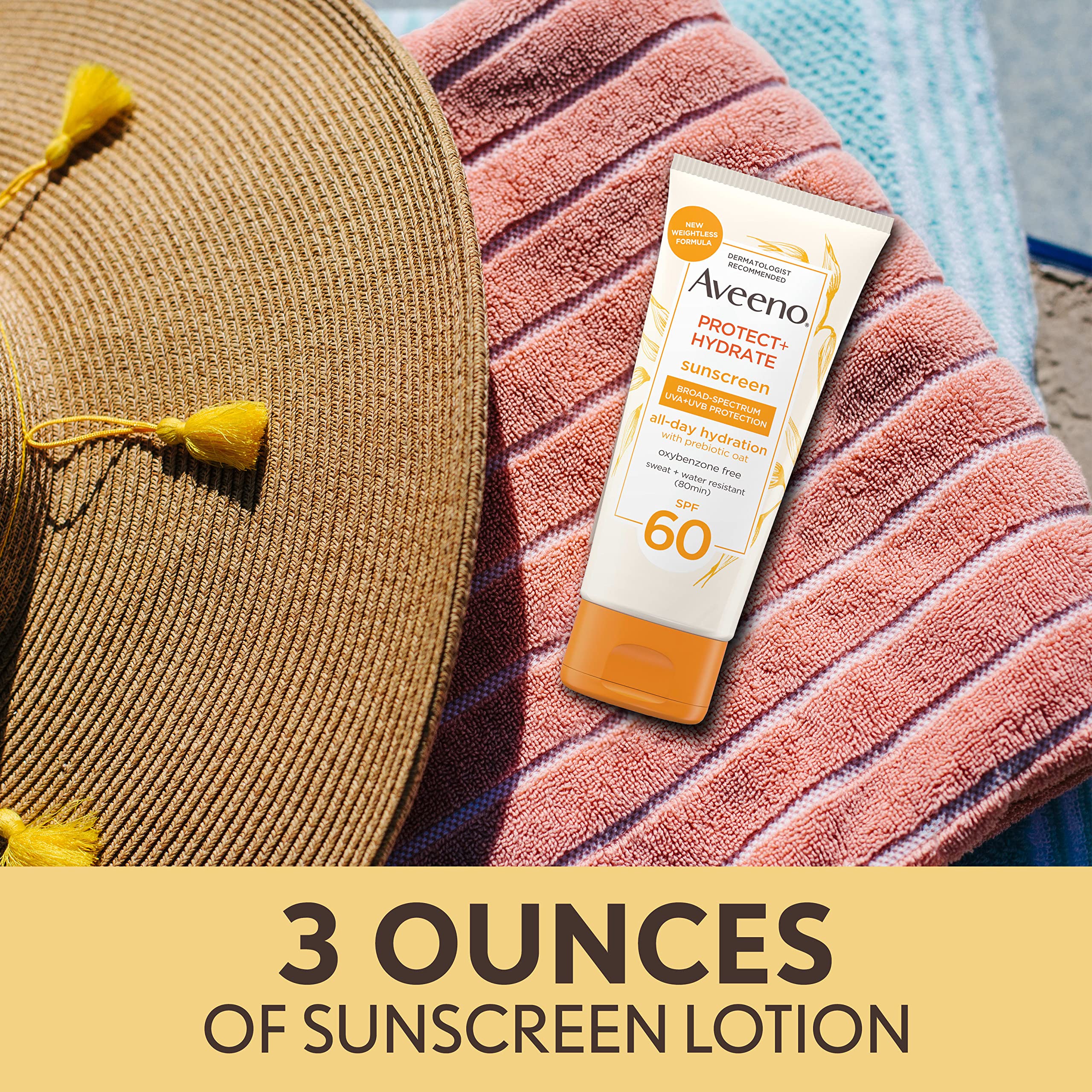 Aplicación de Aveeno Protect + Hydrate antes de la exposición para protección solar.