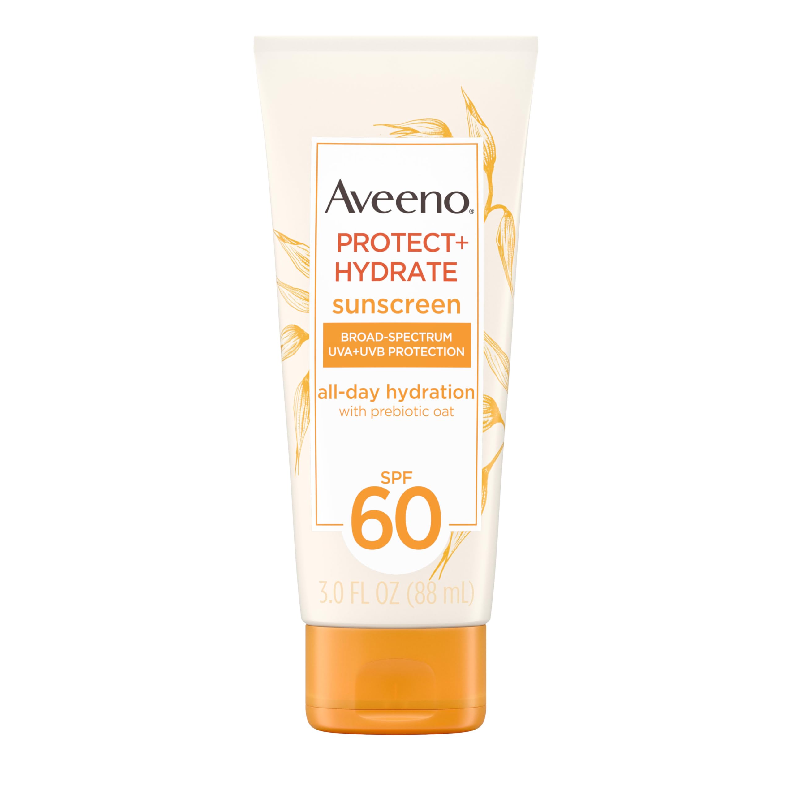 Aveeno Protect + Hydrate loción solar SPF 60 en tubo, protección eficaz e hidratación.