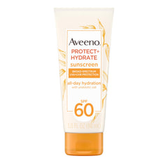 Aveeno Protect + Hydrate loción solar SPF 60 en tubo, protección eficaz e hidratación.
