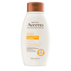 Aveeno shampoo clarificante en botella elimina acumulación y deja el cabello ligero.