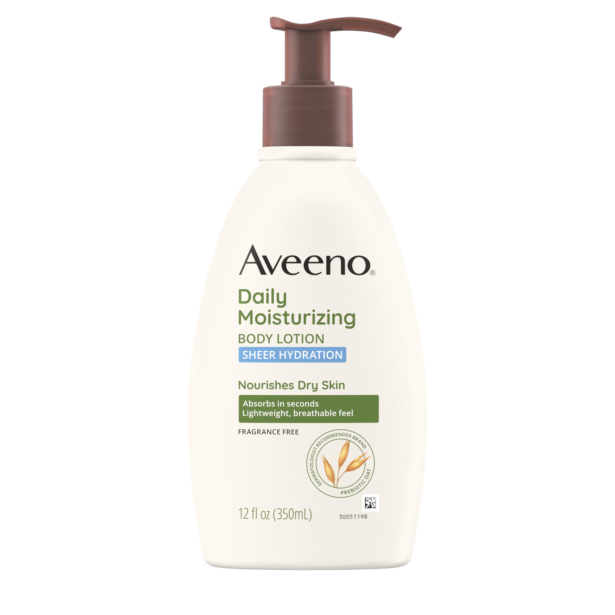Aveeno crema corporal sin fragancia en botella de 12 oz para hidratación diaria.