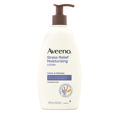 Aveeno Stress Relief Lotion lavender bottle calms the senses with soothing scent