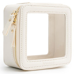 Aveniee bolsa maquillaje transparente mini blanco, ideal para organizar cosméticos en el bolso.