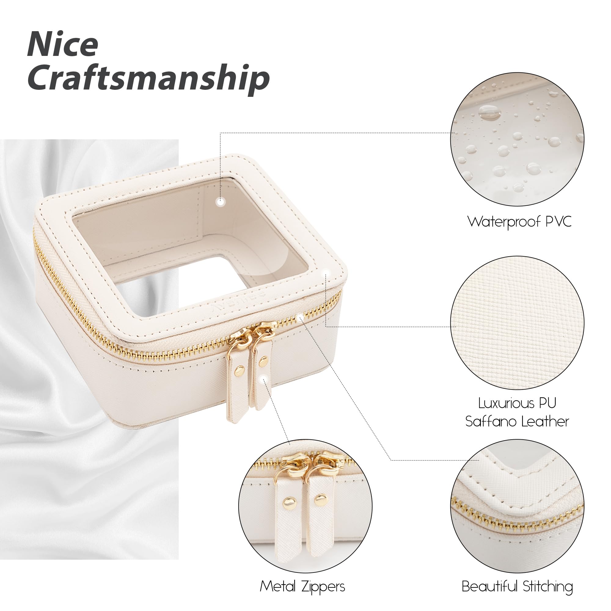 Estuche cosméticos transparente de Aveniee para viaje, fácil de ubicar.
