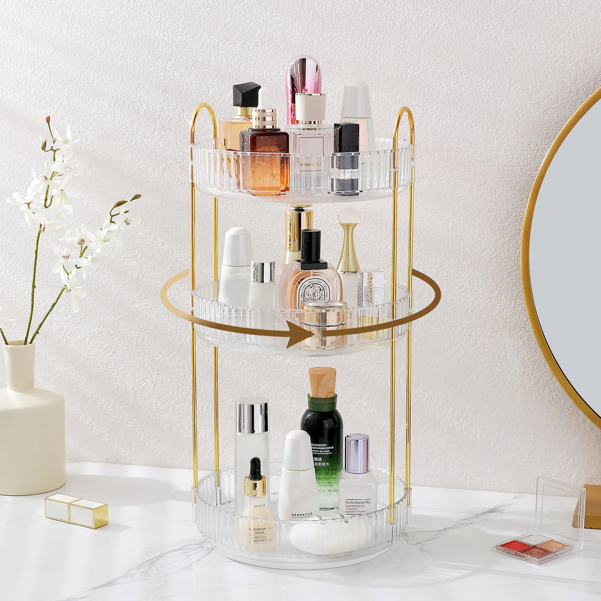 Aveniee organizador giratorio con borde alto evita derrames al colocar perfumes.