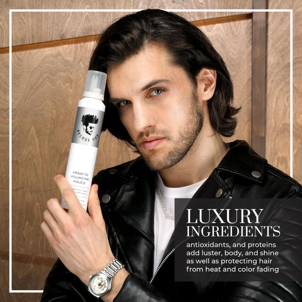 Avenue Man Argan Oil Mousse humidity resistance keeps styles steady