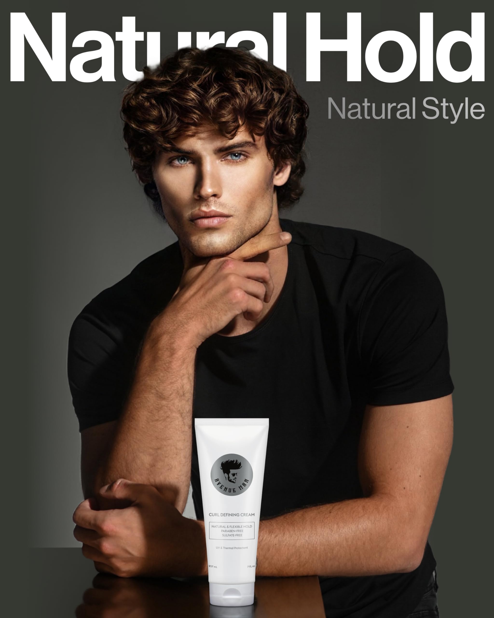 Crema Definidora de Rizos Avenue Man, envase mostrando aplicación para cabello húmedo