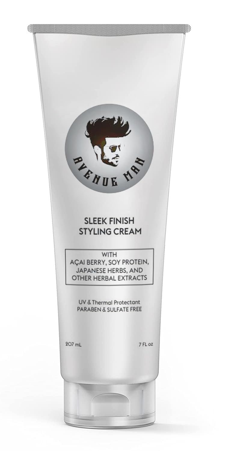 Avenue Man Crema Peinado, envase visible para un peinado definido y brillante.