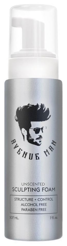 Avenue Man espuma-modeladora sin aroma para manejo suave y volumen sostenido.
