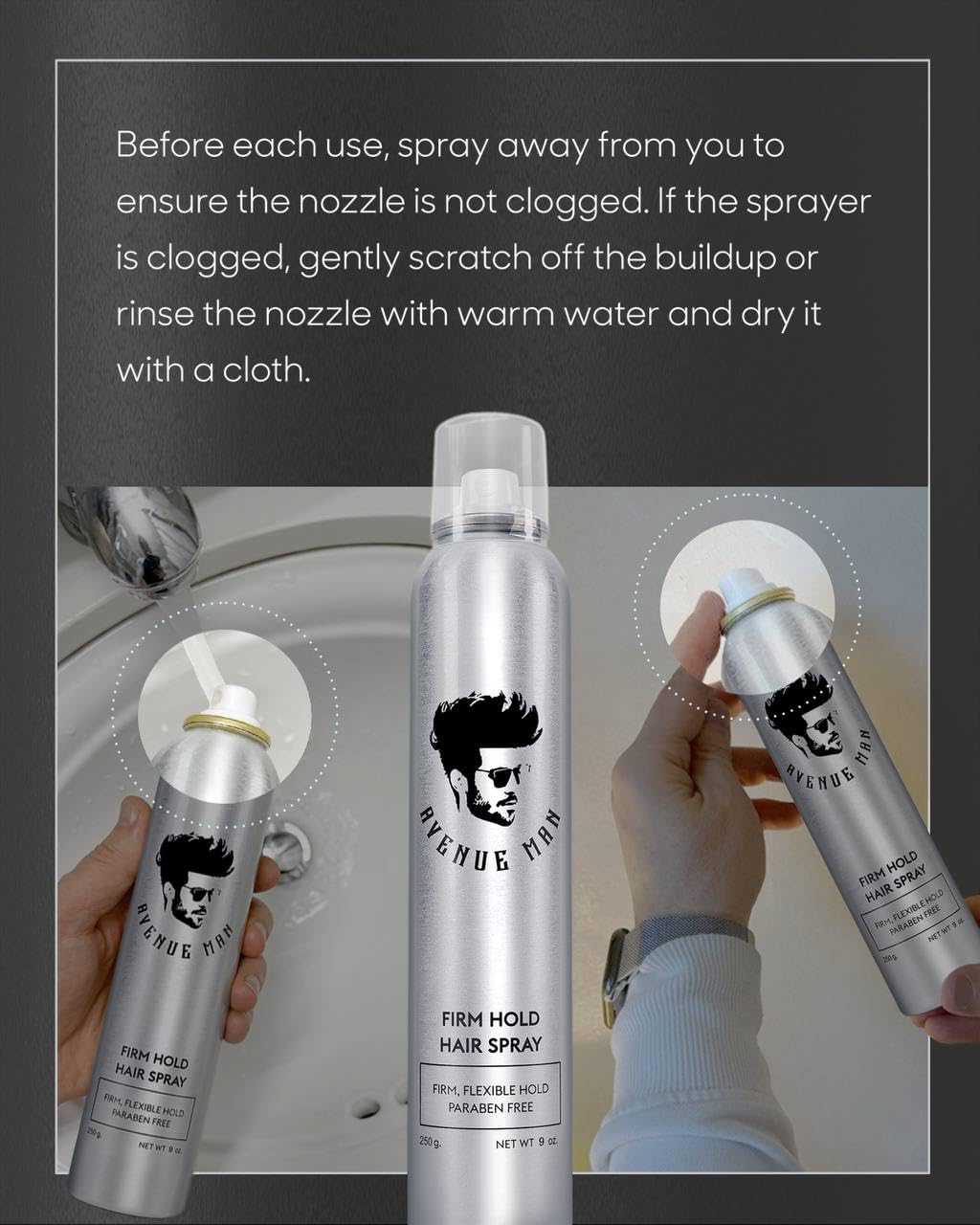 Avenue Man Texture Spray contiene extractos herbales que cuidan el cabello.