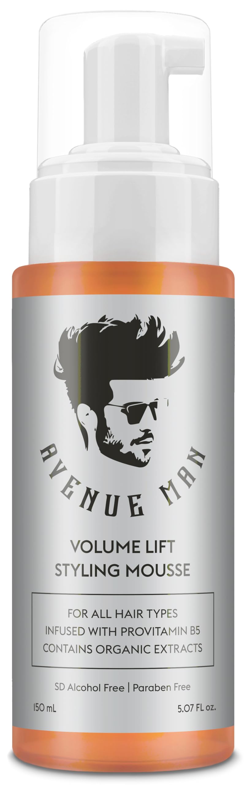 Avenue Man Volume Lift Mousse bottle showing premium, lightweight formula for full-bodied volume.