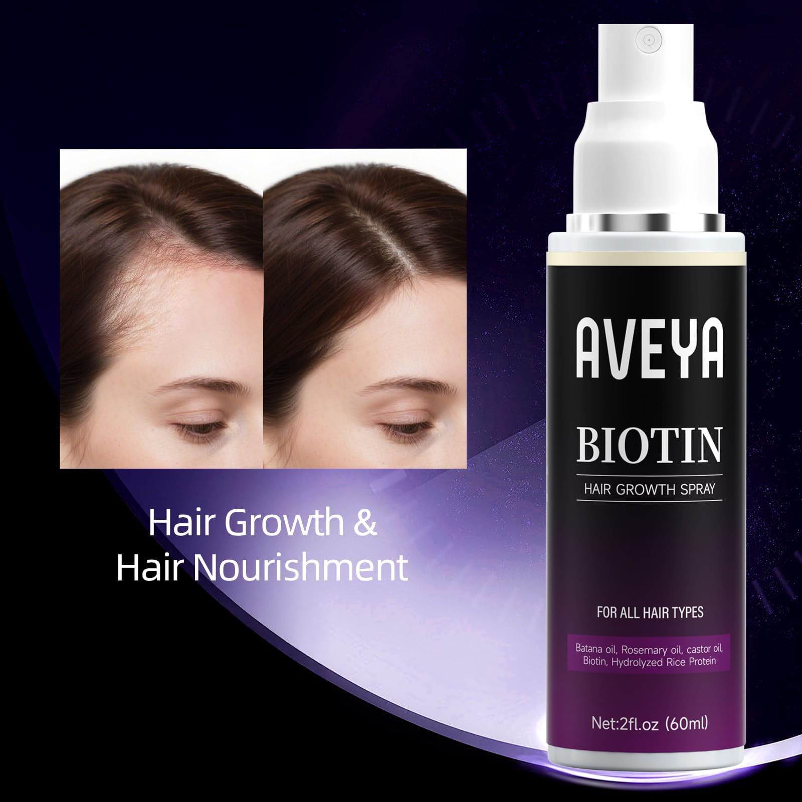 AVEYA spray crecimiento capilar, cabello sano y manejable: facilita el peinado diario.